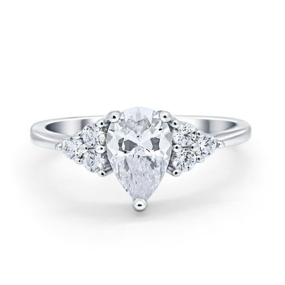 Art Deco Teardrop Pear Wedding Ring Round Cubic Zirconia 925 Sterling Silver Size 10