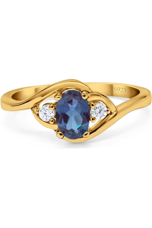 Art Deco Three Stone Oval Lab Alexandrite Twisted Vintage Style Trio Ring CZ Wedding Engagement Rings For Women 925 Sterling Silver Gold Plated
