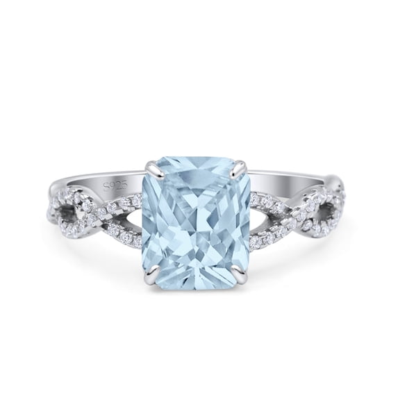 Art Deco Twisted Shank Infinity Aquamarine CZ Ring Band 925 Sterling Silver Size 5