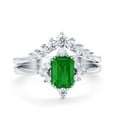 thumbnail image 1 of Art Deco Two Piece Ring Band Green Emerald CZ 925 Sterling Silver Size 4, 1 of 6