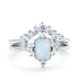 thumbnail image 1 of Art Deco Two Piece Ring Emerald Lab Created White Opal 925 Sterling Silver Size 5, 1 of 6