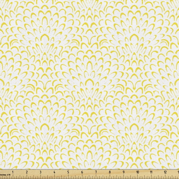 Art Deco Upholstery Fabric by the Yard, Fluffy Aster Flower with Large and Bushy Petal Stamped Look Design, Decorative Fabric for DIY and Home Accents, Earth Yellow and White by Ambesonne