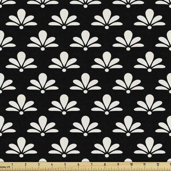 Ambesonne Art Deco Fabric by the Yard Upholstery, Nostalgic Motif on Dark, 3 Yards, Charcoal Grey and Ivory