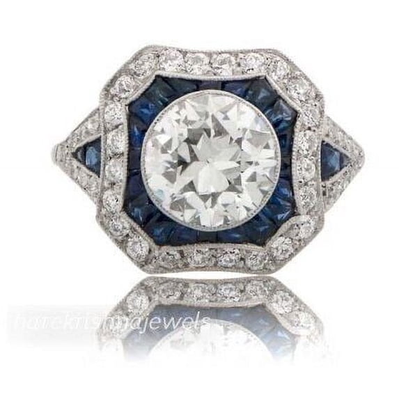 Art Deco Vintage Halo Engagement Ring For Women's Gift 1.8 Ct Diamond 14K White Gold Over