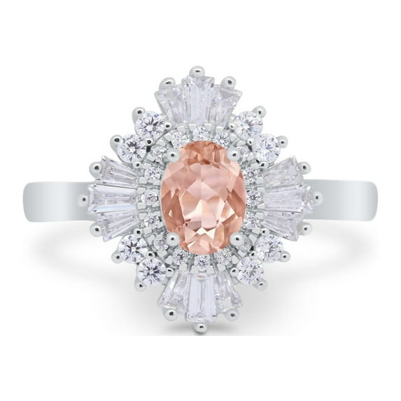Art Deco Vintage Oval Halo Wedding Ring Morganite CZ 925 Sterling Silver Size 9