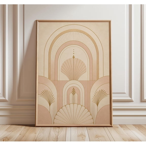 Art Deco Wall Art Blush Gold Geometric Arch Print Neutral Art Deco Vintage Glam Wall Decor Elegant Bedroom Art, Unframed Paper Print