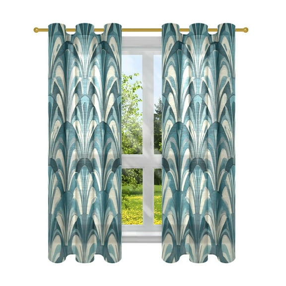 Art Deco Wallpaper Patterns Semi Sheer Curtains for Living Room Bedroom Set of 2 Insulated Window Drapes