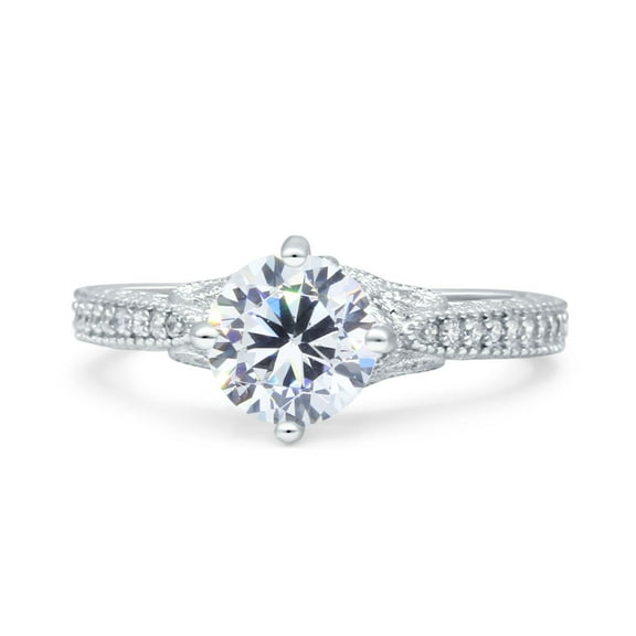 Art Deco Wedding Bridal Ring Round Simulated CZ 925 Sterling Silver Size 5