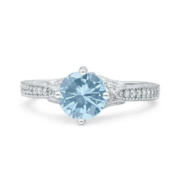 Art Deco Wedding Bridal Ring Round Simulated CZ 925 Sterling Silver Size 8