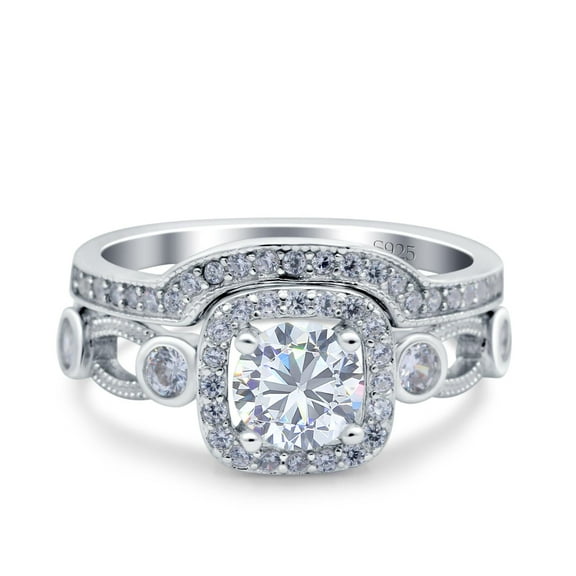 Art Deco Wedding Engagement Bridal Set Ring Size-7 Simulated CZ 925 Sterling Silver