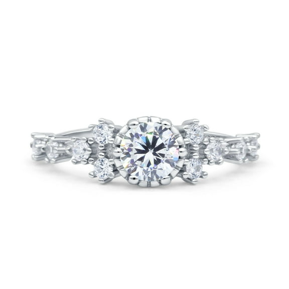 Art Deco Wedding Engagement Ring Round Simulated CZ 925 Sterling Silver Size 5