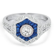 LaRaso & Co Vintage Wedding Engagement Ring Set for Women Blue Silver Size 7