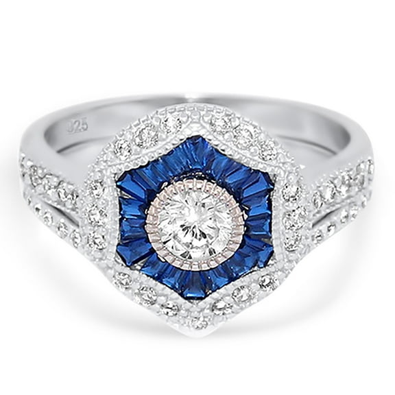 LaRaso & Co Vintage Wedding Engagement Ring Set for Women Blue Silver Size 7