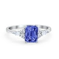 thumbnail image 1 of Art Deco Wedding Ring Emerald Cut Simulated Tanzanite CZ 925 Sterling Silver Size 7, 1 of 6