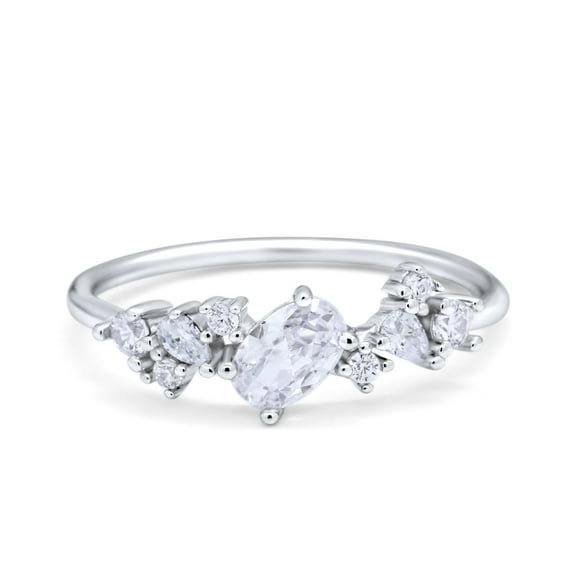 Art Deco Wedding Ring Oval Simulated Cubic Zirconia 925 Sterling Silver size 5