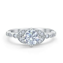 Art Deco Wedding Ring Round Simulated Cubic Zirconia 925 Sterling Silver Size 7