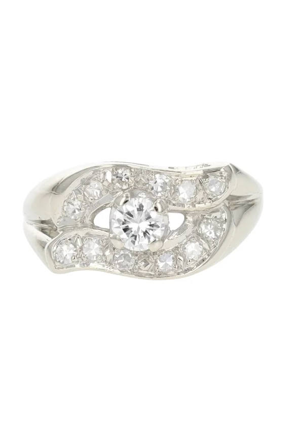 Art Deco Wedding Ring, Unique Engagement Ring, 1.3 CT Round Brilliant Cut Simulated Diamond, Valentine Ring, 14K White Gold Plated, Vintage Ring, Anniversary Gifts For Her