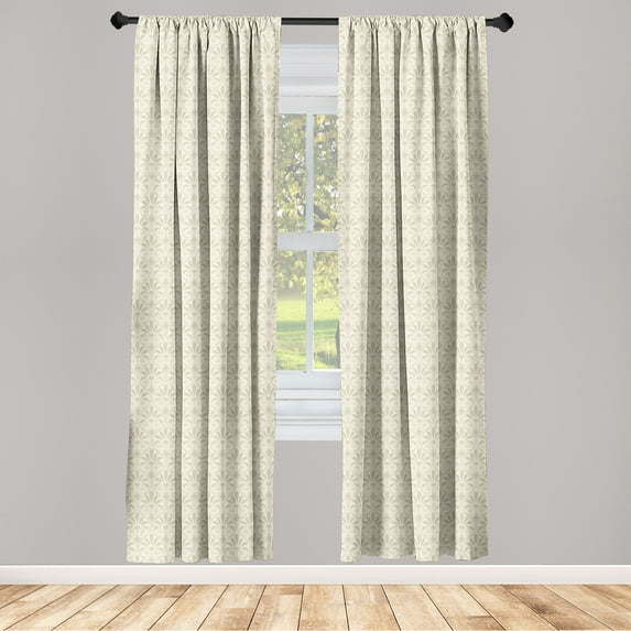Art Deco Window Curtains, Geometric Floral Ornament of Nostalgic Damask Ovals Continuous Pattern, Lightweight Decor 2-Panel Set with Rod Pocket, Pair of - 28"x63", Eggshell and Pale Tan, by Ambesonne