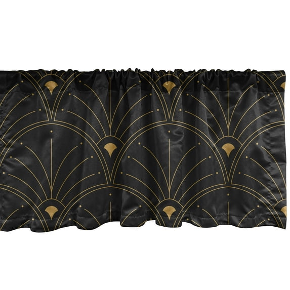 Art Deco Window Valance, Classic Semi Circle Fan Like Motif Ornaments Geometric Vintage Scales, Curtain Valance for Kitchen Bedroom with Rod Pocket, 54" X 18", Black and Sand Brown, by Ambesonne