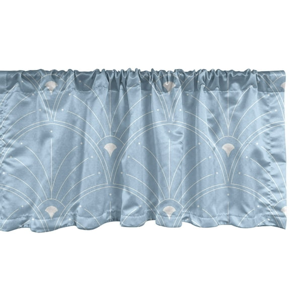 Art Deco Window Valance, Classic Semi Circle Fan Like Motif Ornaments Geometric Vintage Scales, Curtain Valance for Kitchen Bedroom with Rod Pocket, 54" X 18", Pale Blue and White, by Ambesonne