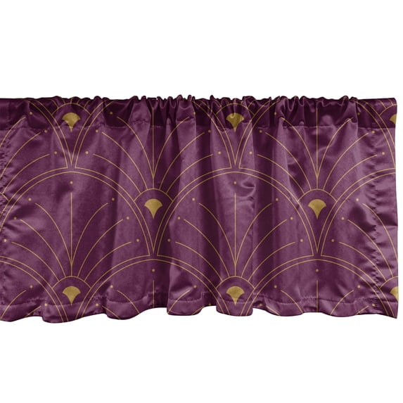 Art Deco Window Valance, Classic Semi Circle Fan Like Motif Ornaments Geometric Vintage Scales, Curtain Valance for Kitchen Bedroom with Rod Pocket, 54" X 18", Plum and Sand Brown, by Ambesonne