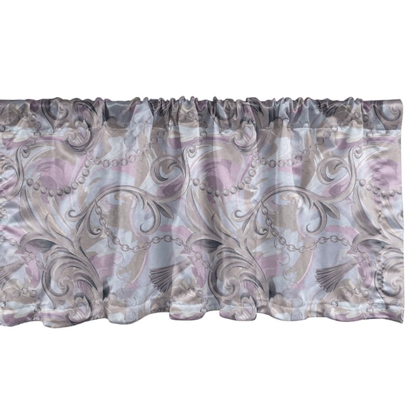 Art Deco Window Valance, Curlicue Vintage Boho Ornaments on Pastel Colored Jumble Watercolor Backdrop, Curtain Valance for Kitchen Bedroom with Rod Pocket, 54" X 18", Warm Taupe Lilac, by Ambesonne