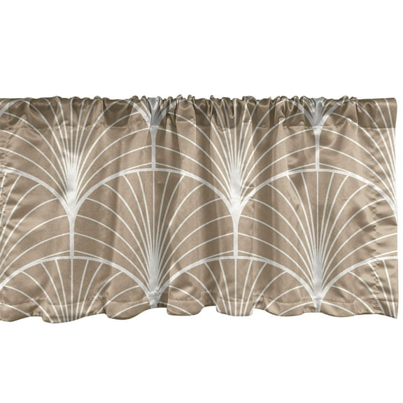 Art Deco Window Valance, Geometric Peacock Fan Shape Like Semi Circles Vintage Bicolour Design, Curtain Valance for Kitchen Bedroom with Rod Pocket, 54" X 18", Pale Brown and White, by Ambesonne