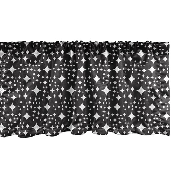 Art Deco Window Valance Pack of 2, Monochromatic Design Starry Ornamental Simple Retro Pattern, Rod Pocket Curtain Valances for Kitchen Bedroom, 54" X 12", Charcoal Grey and White, by Ambesonne