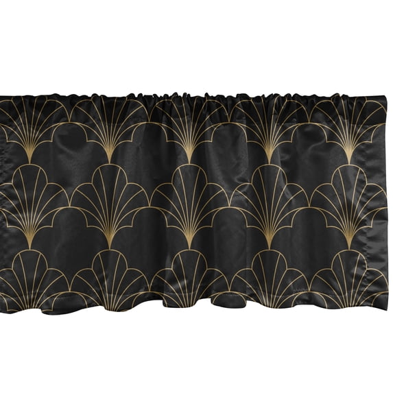 Art Deco Window Valance, Shell Look Simplistic Pattern with Vintage and Classical Style Motif, Curtain Valance for Kitchen Bedroom with Rod Pocket, 54" X 18", Black and Sand Brown, by Ambesonne