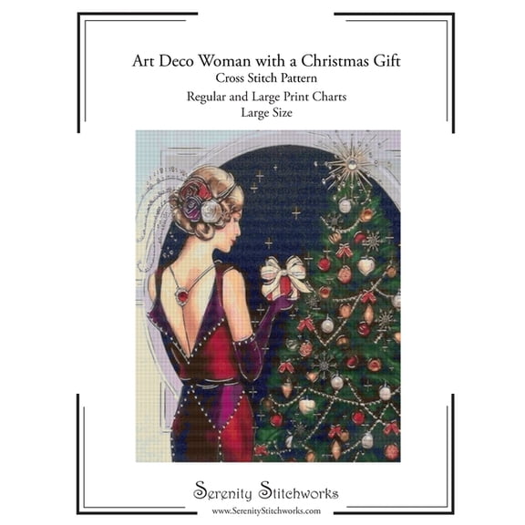 Art Deco Woman with a Christmas Gift Cross Stitch Pattern - Large Size Edition: Regular and Large Print Cross Stitch Pat, (Paperback)