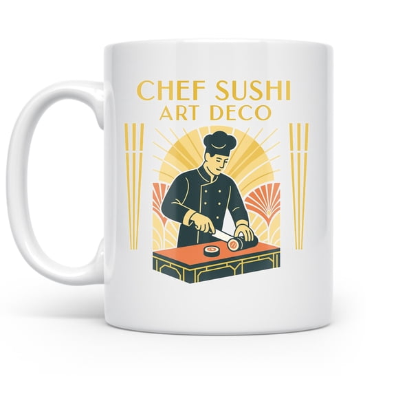 Art Deco charm, 11oz mug for sushi chefs and culinary enthusiasts in butter yellow kitchen