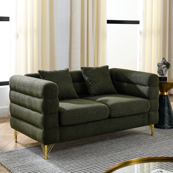 Art Deco - inspired Style, Solid Wood Frame - 60 - Inch Sofa for Primary Living Spaces