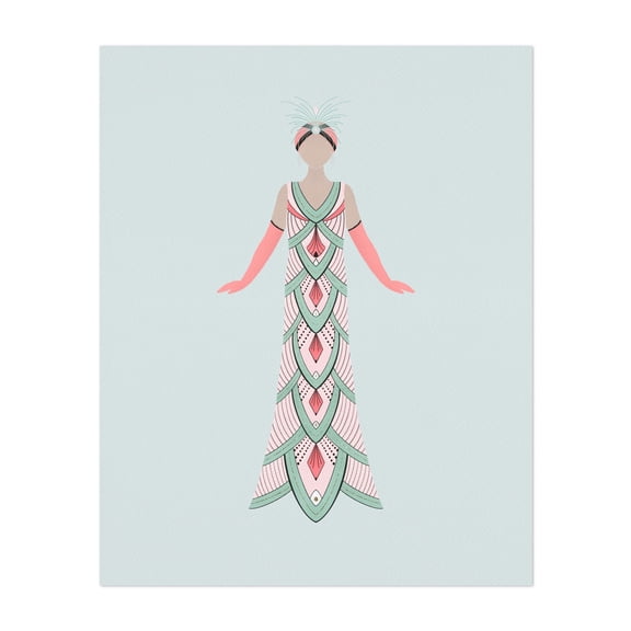 Art Deco mermaid scale dress - Illustration Art Deco Fashion Vintage Geometric Pattern Minimalist Retro Unframed Wall Art Print 12 x 16 inches