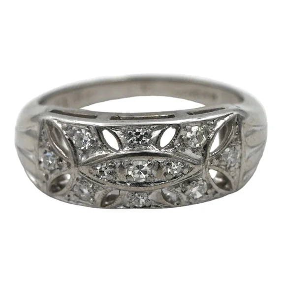 Art Deco style Wedding Ring, 1.5 Ct Round Brilliant Cut Simulated Diamond, Vintage Engagement Ring, 14K White Gold Plated, Valentine Ring, Promise Anniversary Ring, Cocktail Ring