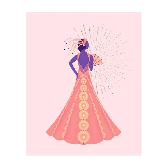 Art Deco sunset peacock dress - Illustration Art Deco Vintage Fashion Geometric Modern Art Pattern Retro Unframed Wall Art Print 30 x 40 inches