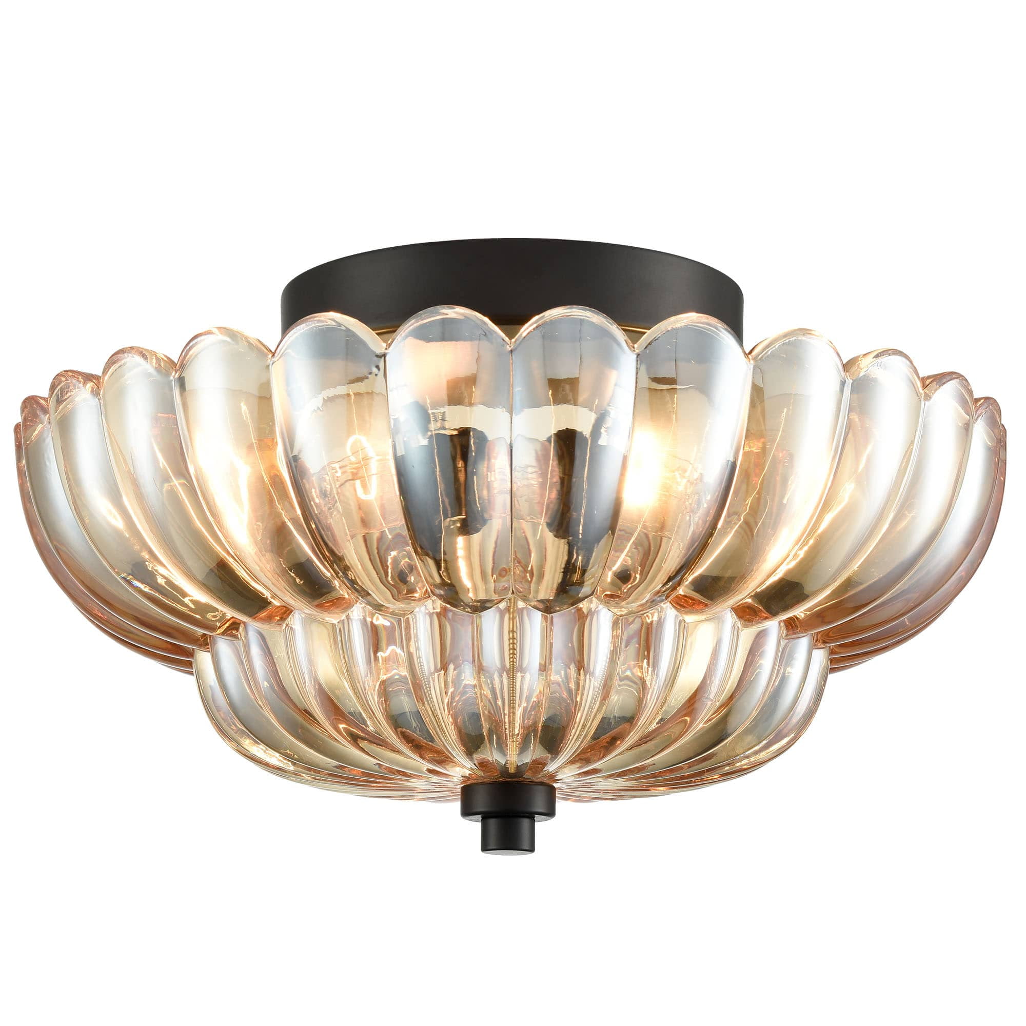 Amber Glass and Black 3-Light Semi Flush Mount Ceiling Fixture