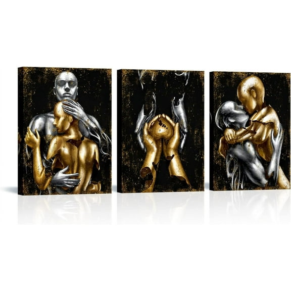 High quality modernArt Decor Black and Gold Love Decor Grey & Gold Hugging Couple Bedroom Wall Decor Picture Art PrintsCanvas Print (Black, 12x16inch) canvas