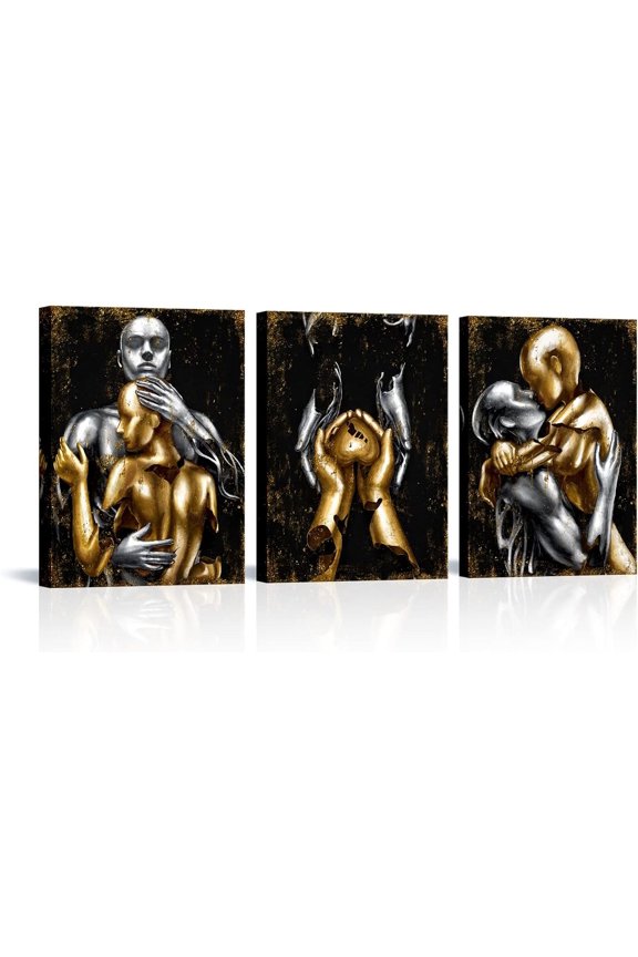 High quality modernArt Decor Black and Gold Love Decor Grey & Gold Hugging Couple Bedroom Wall Decor Picture Art PrintsCanvas Print (Black, 12x16inch) canvas