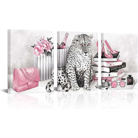 High quality modernArt Decor Pink Wall Decor Glam Fashion Room Decor Leopard Cheetah Decor Painting Bedroom Wall Decor for WomenCanvas Prints Ready to Hang 16inx12inx3Pieces canvas