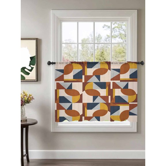 Art Decor Sheer Curtains 45 Inch Long 1 Panel Mid-Century Modern Abstract Geometric Multi Color Rod Pocket Voile Cafe Curtains Light Filtering Small Window Treatments for Kitchen Basement 52" x 45"