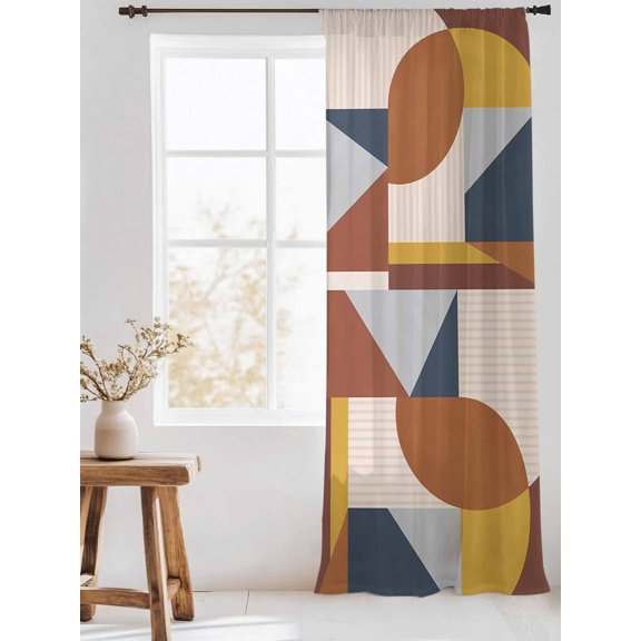 Art Decor Sheer Curtains 84 Inch Long 1 Panel Mid-Century Modern Abstract Geometric Multi Color Light Filterring Curtain Drapes Rod Pocket Voile Window Curtain for Living Room Bedroom 52" x 84"