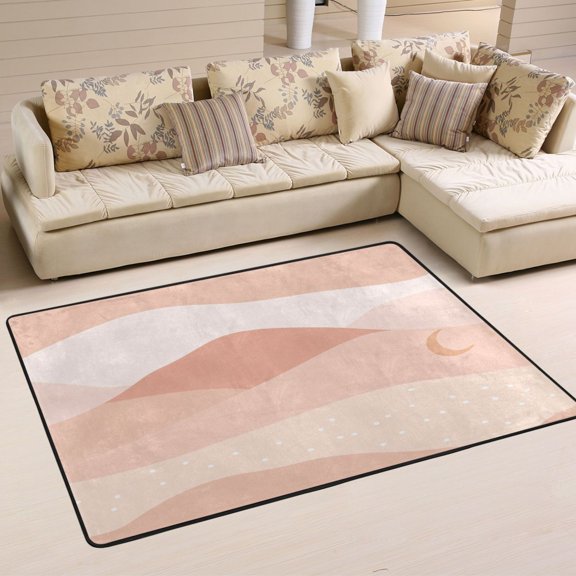 Art Desert Landscape Illustration Soft Polyester Area Rug 72''x48'', Non Slip, Memory Foam, Water Absorbent
