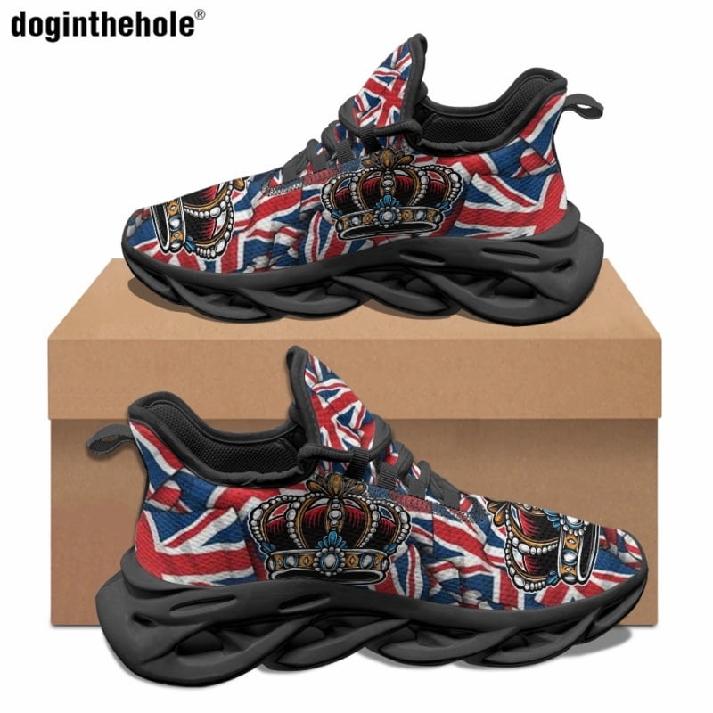 Art Design British Flag Crown Pattern Ladies Casual Flat Shoes