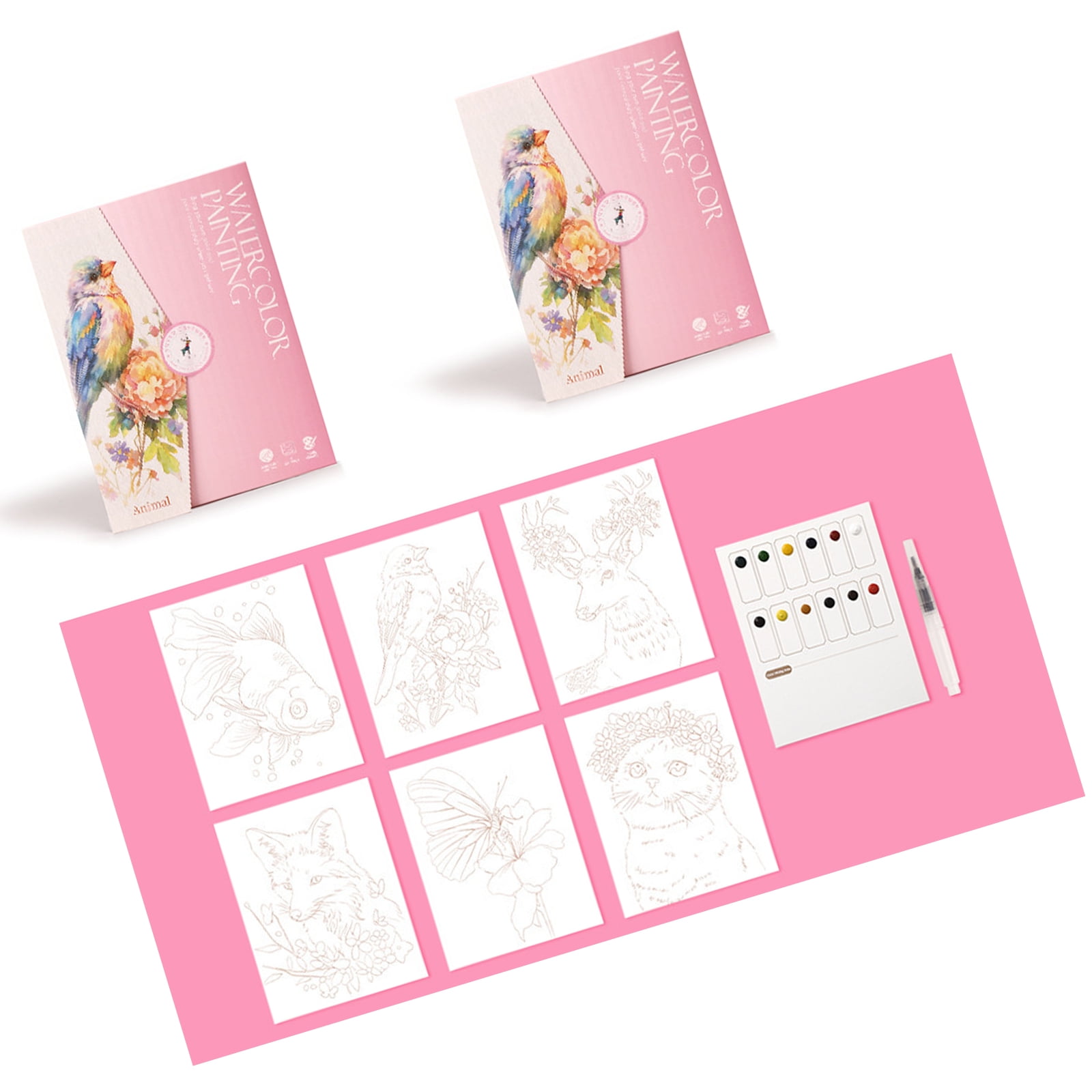 Art Drawing Book and Watercolor Paint Set with Water Brush Pen Stress ...