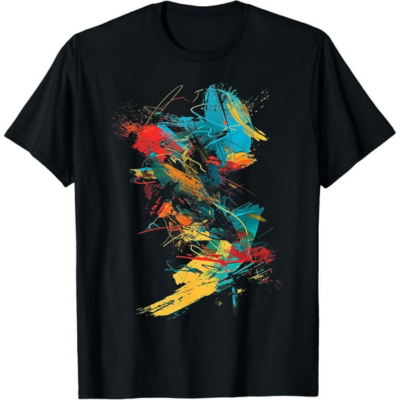 Art Drawing Graphic Colorful Abstract Painting T-Shirt, Small, Black100% cotton