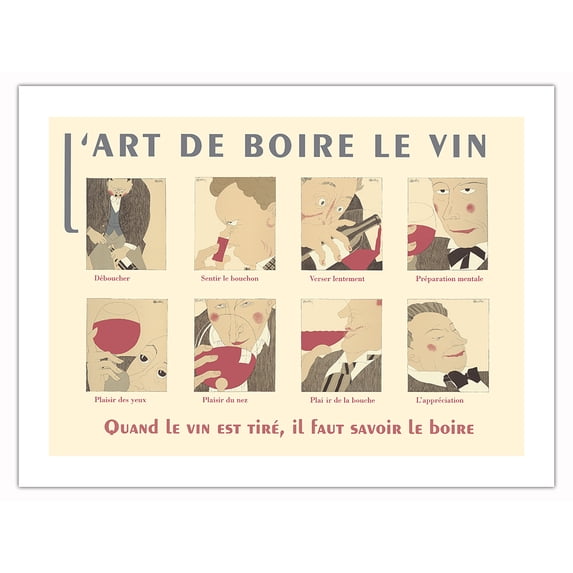 The Art of Drinking Wine (L'Art de Boire le Vin) - Vintage Food & Drink Poster by Charles E. Martin c.1920s - Bamboo Fine Art 290gsm Paper (Unframed) 12x16in