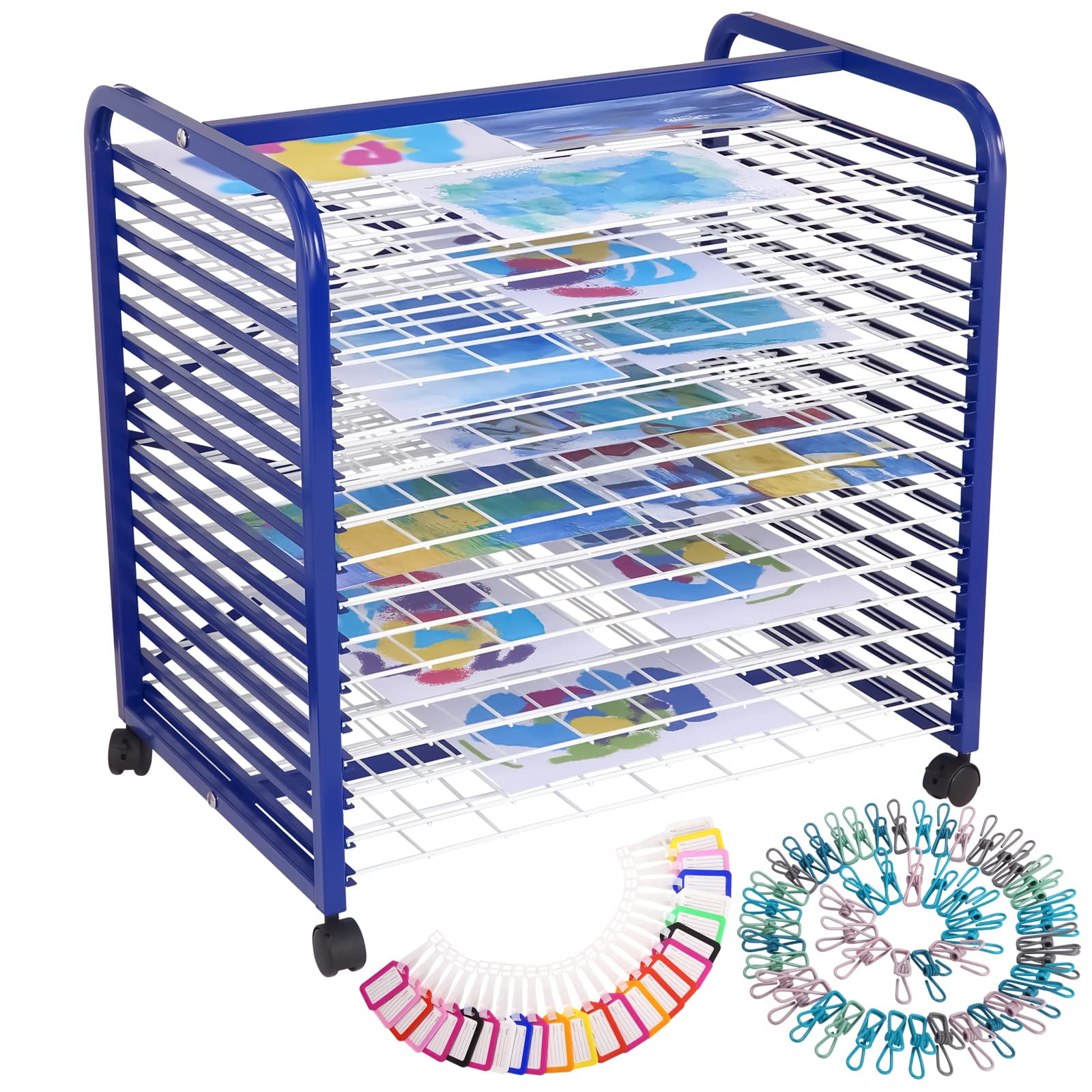 Sprogs Mobile Art Drying Rack Craft Display Steel Blue White 23x17.5x38 inches Walmart