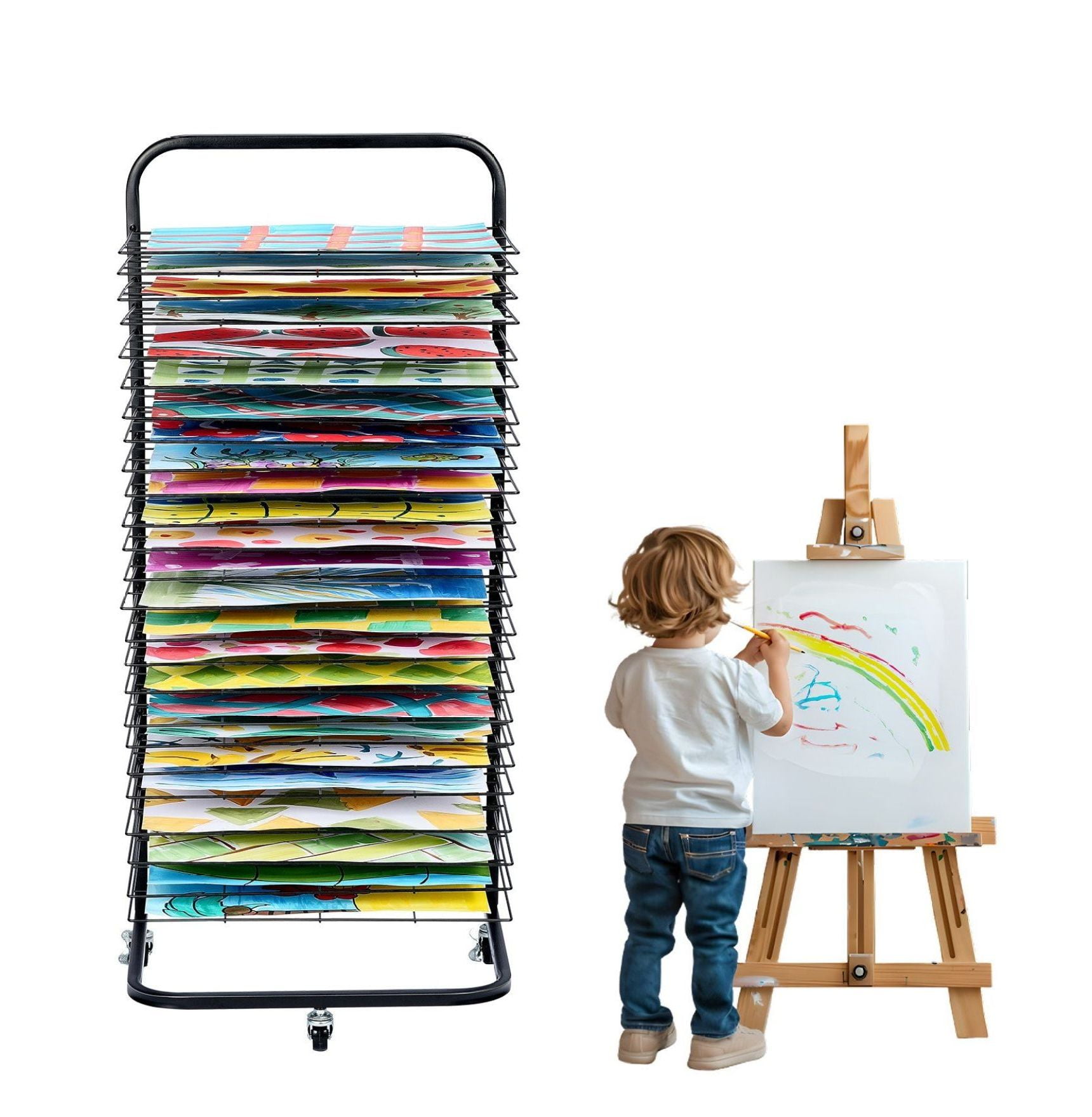 Art Drying Rack 25 Shelves, Metal Paint Drying Rack with Wheels ...