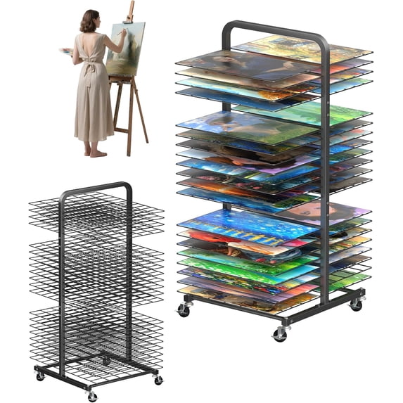 Art Drying Rack with 40 Removable Shelves, Mobile Metal Paint Drying ...