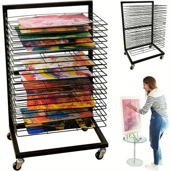 Art Drying Rack for Classroom| Functional& Mobile Paint Drying Rack| 19 Removable Shelves| Canvas Rack Art Storage| Painting Drying Rack with Wheels| Stack Rack for Painting, and More